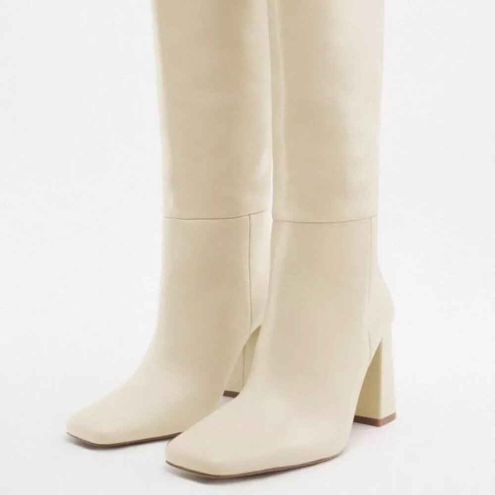 Zara Size 8 Ecru White Knee High Heeled Boots